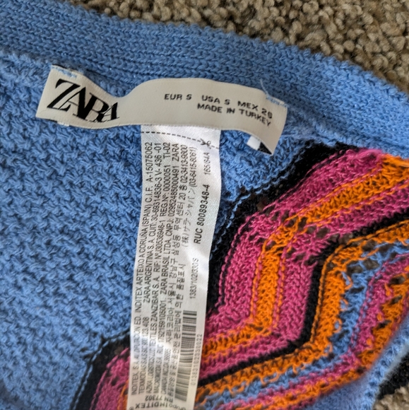 Zara Blue/Coral Unlined Crochet Halter Top Open Back Size Small - Picture 6 of 6